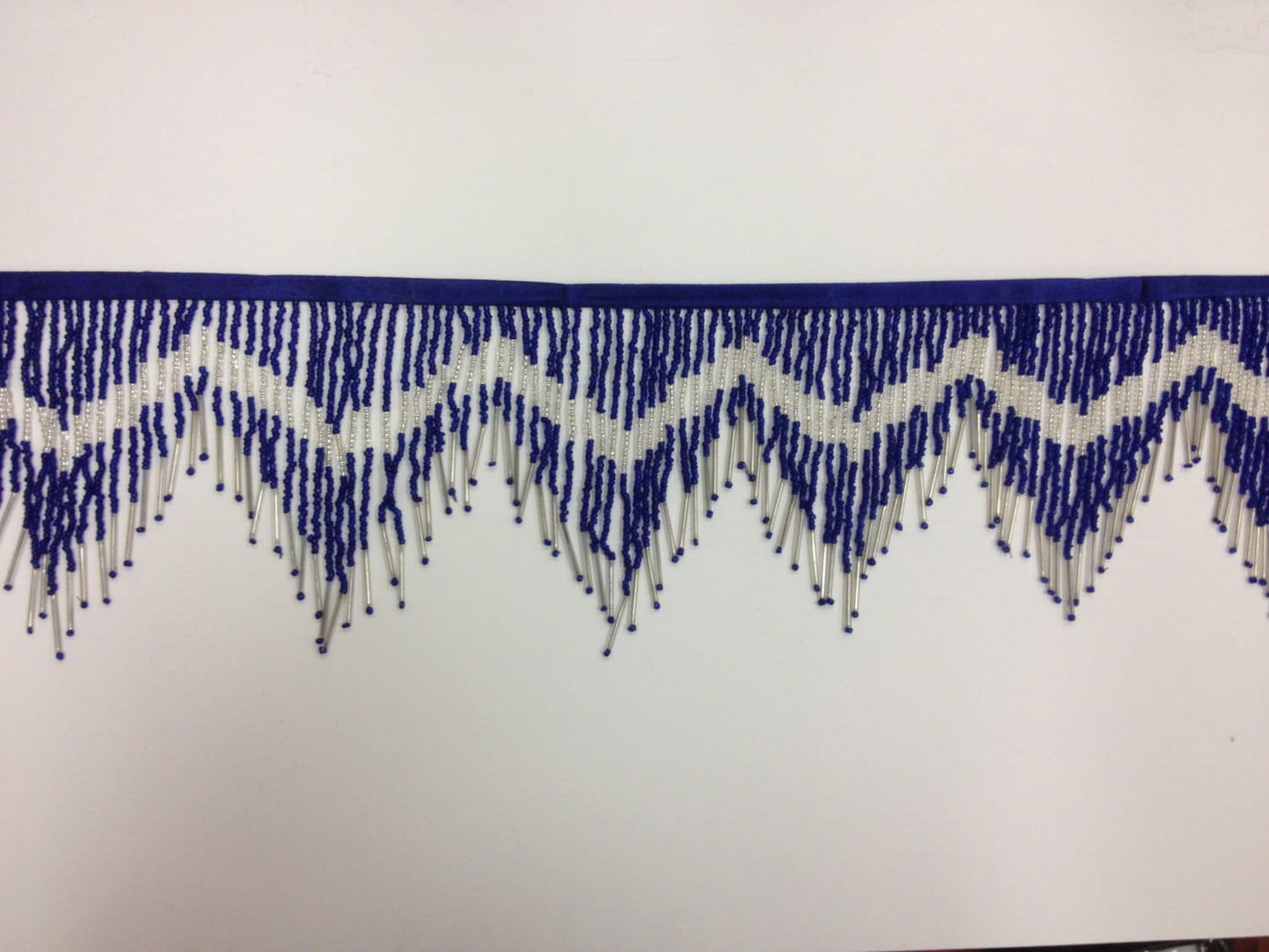 5 Yard Bolt 6.5" Royal Blue & Silver Glass Seed Bugle Beaded Fringe Chevron Lamp Costume Trim Variegated