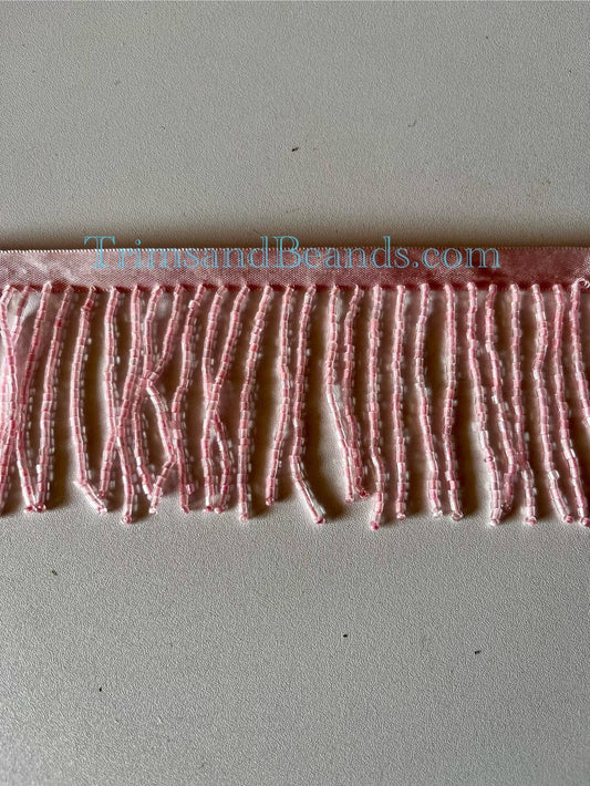 2/2.5" LIGHT PINK Glass BUGLE Bead Beaded Fringe Lamp Costume Trim