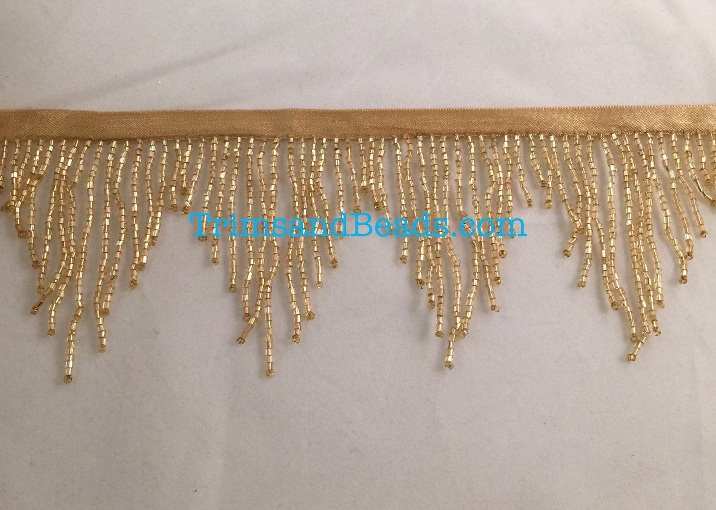 3" GOLD Glass CHEVRON Bugle Bead Beaded Fringe Lamp Costume Trim