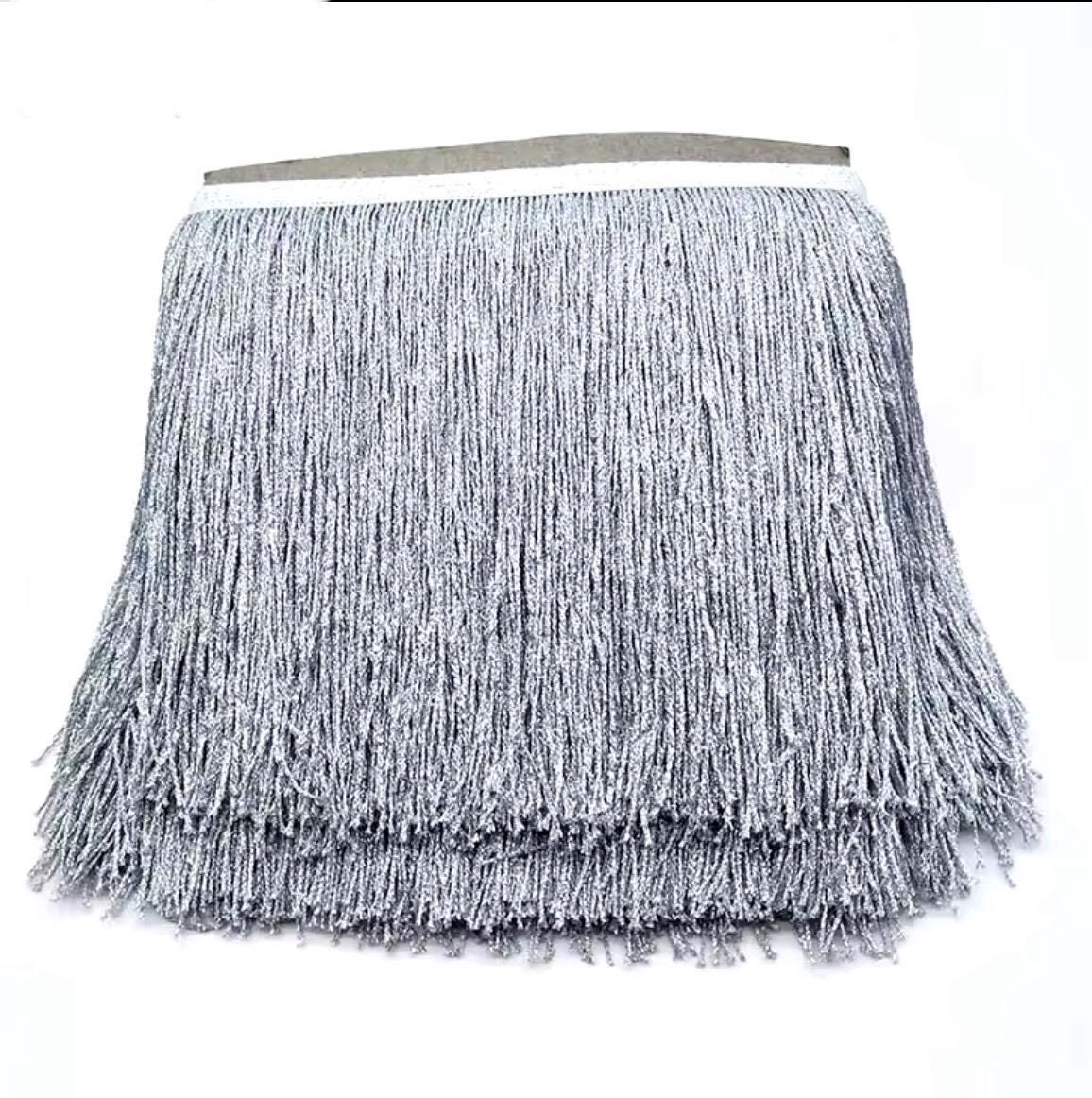 By the Yard-6" METALLIC SILVER Chainette Fabric Fringe Lampshade Lamp Costume Trim