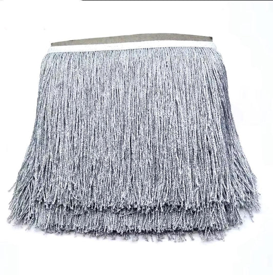 By the Yard-6" METALLIC SILVER Chainette Fabric Fringe Lampshade Lamp Costume Trim