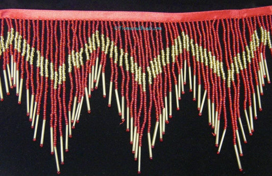 6/6.5" Red & Gold Glass SEED Bugle Beaded Fringe CHEVRON Lamp Costume Trim Variegated