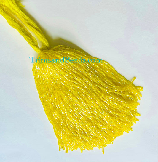 100 YELLOW Droppers Individual 6 Inch Glass BUGLE Bead Fringe Strands for Hand Sewing
