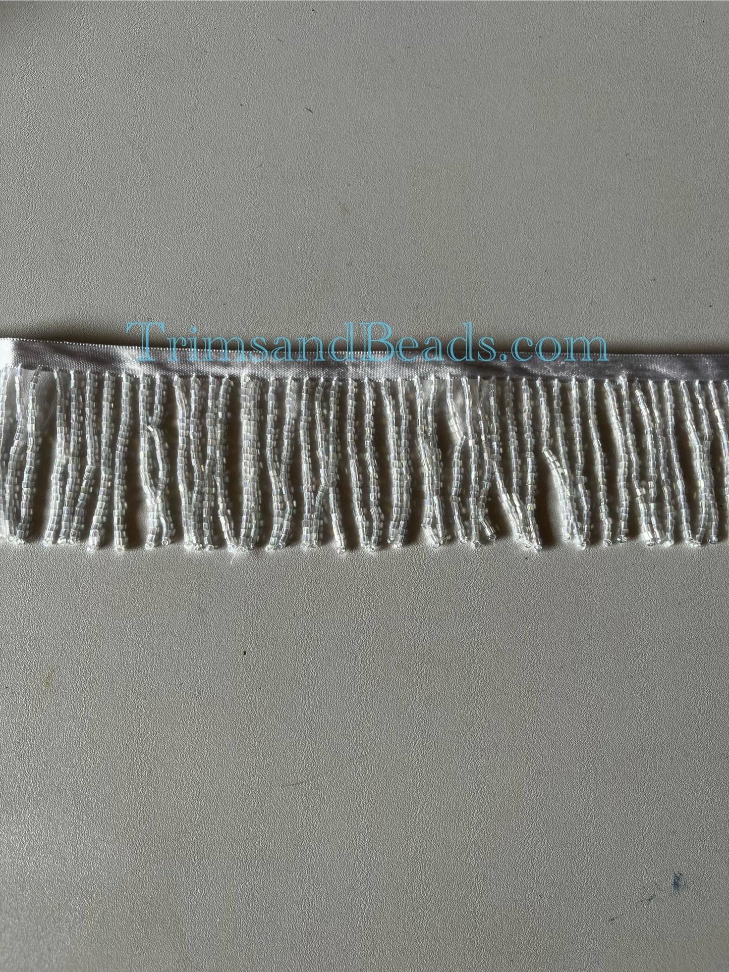 2/2.5" Iridescent WHITE AB Glass BUGLE Bead Beaded Fringe Lamp Costume Trim