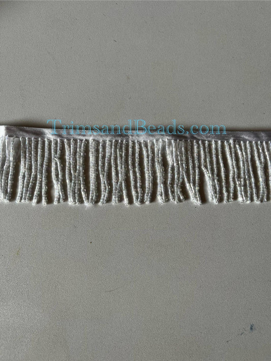 2/2.5" Iridescent WHITE AB Glass BUGLE Bead Beaded Fringe Lamp Costume Trim