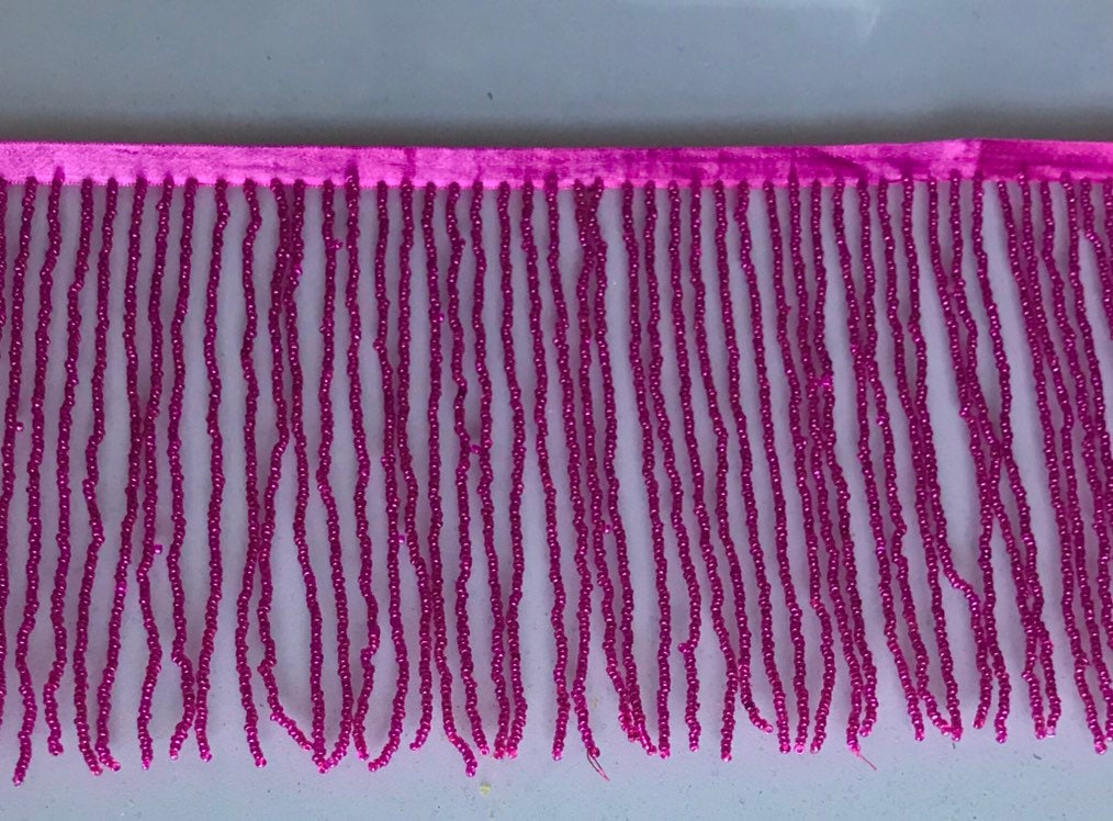 By the Yard 6.5" FUCHSIA Hot Pink Glass SEED Bead Beaded Fringe Lamp Costume Trim
