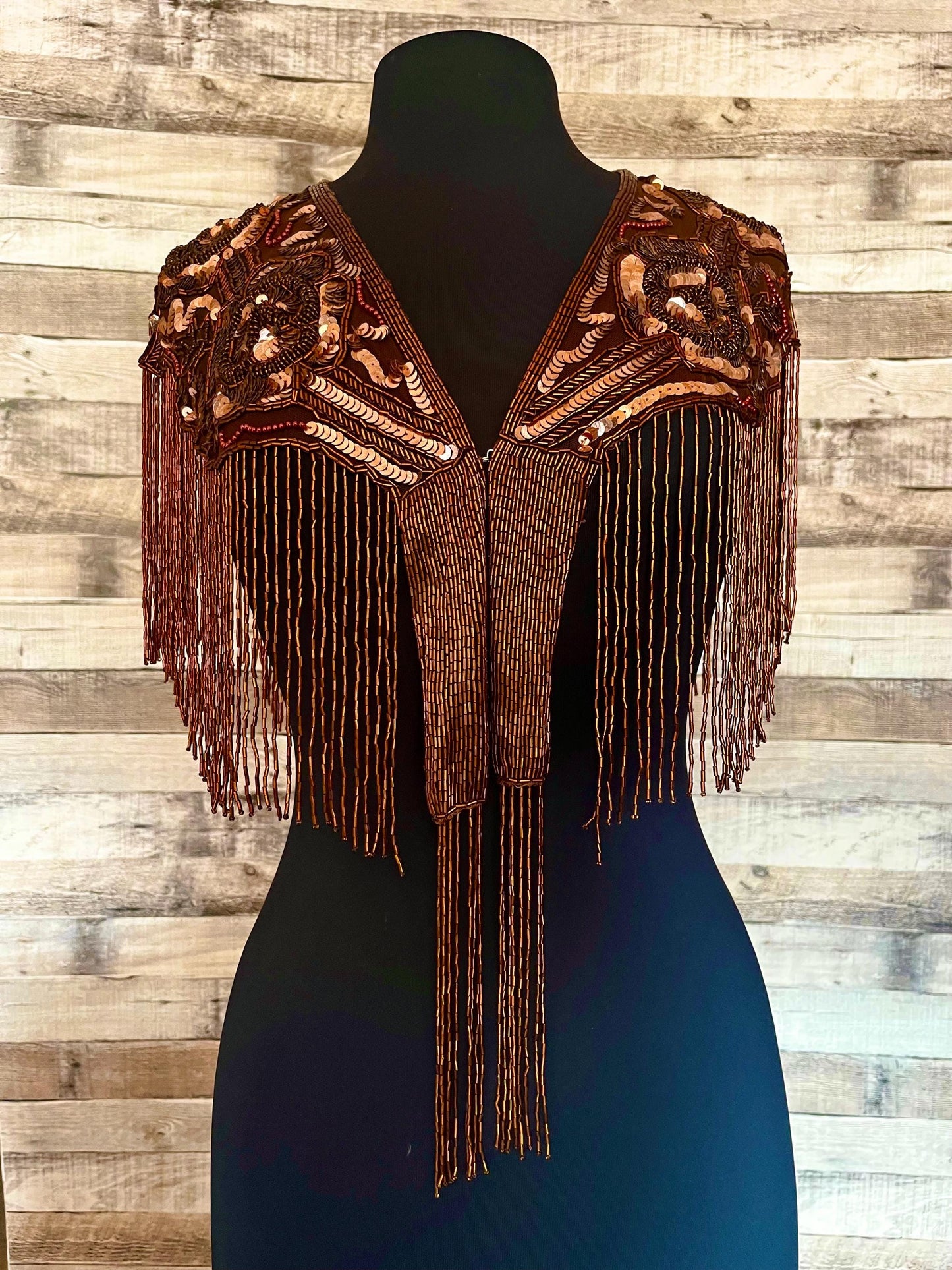 COPPER Sequin Glass Rose Beaded & Sequin Lace Collar Shoulder Shrug Shawl Applique Wrap Western Rodeo
