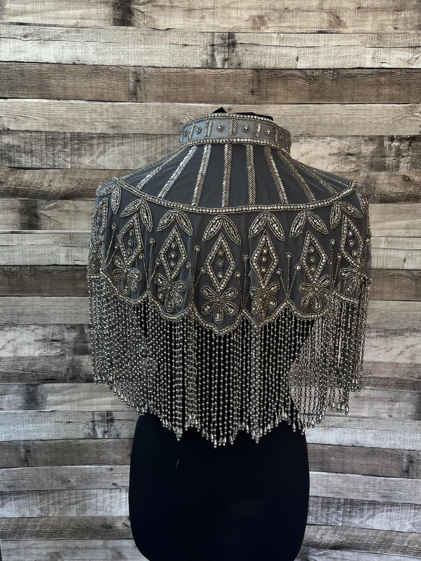 Rhinestone with Bead Fringe Sequin Glass Beaded & Sequin Collar Shoulder Shrug Shawl Applique Wrap