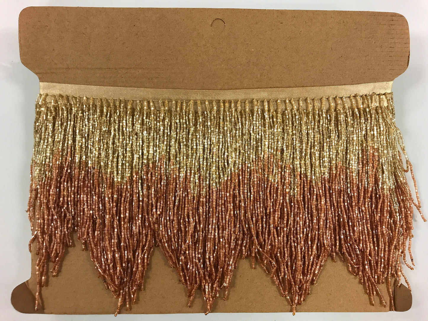 5 Yard Bolt- 6.5/6" Gold/Copper Sparkling Ombre Ombré Chevron Glass BUGLE Bead Beaded Fringe Lamp Costume Trim Variegated