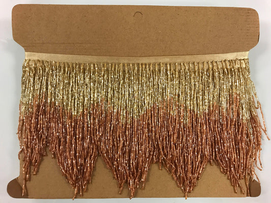 5 Yard Bolt- 6.5/6" Gold/Copper Sparkling Ombre Ombré Chevron Glass BUGLE Bead Beaded Fringe Lamp Costume Trim Variegated