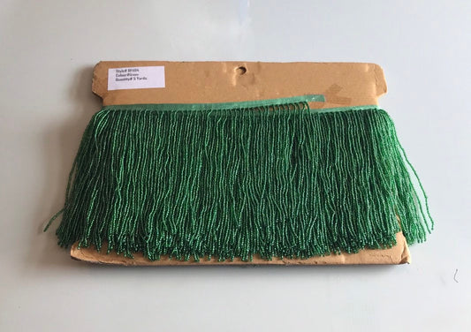 5 yard bolt 6" EMERALD GREEN Glass SEED Bead Beaded Fringe Lamp Costume Trim