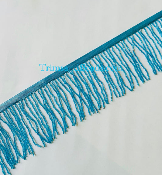 3" Dark Turquoise Blue AB Glass BUGLE Bead Beaded Fringe Lamp Costume Trim