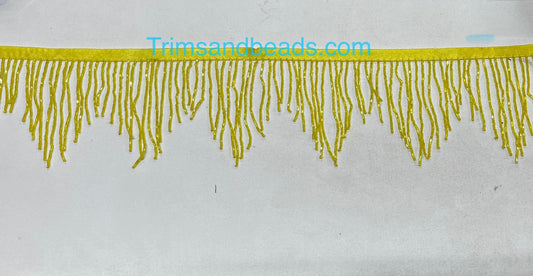 By the Yard-4/4.5" YELLOW Glass BUGLE Bead CHEVRON Beaded Fringe Lamp Costume Trim Variegated