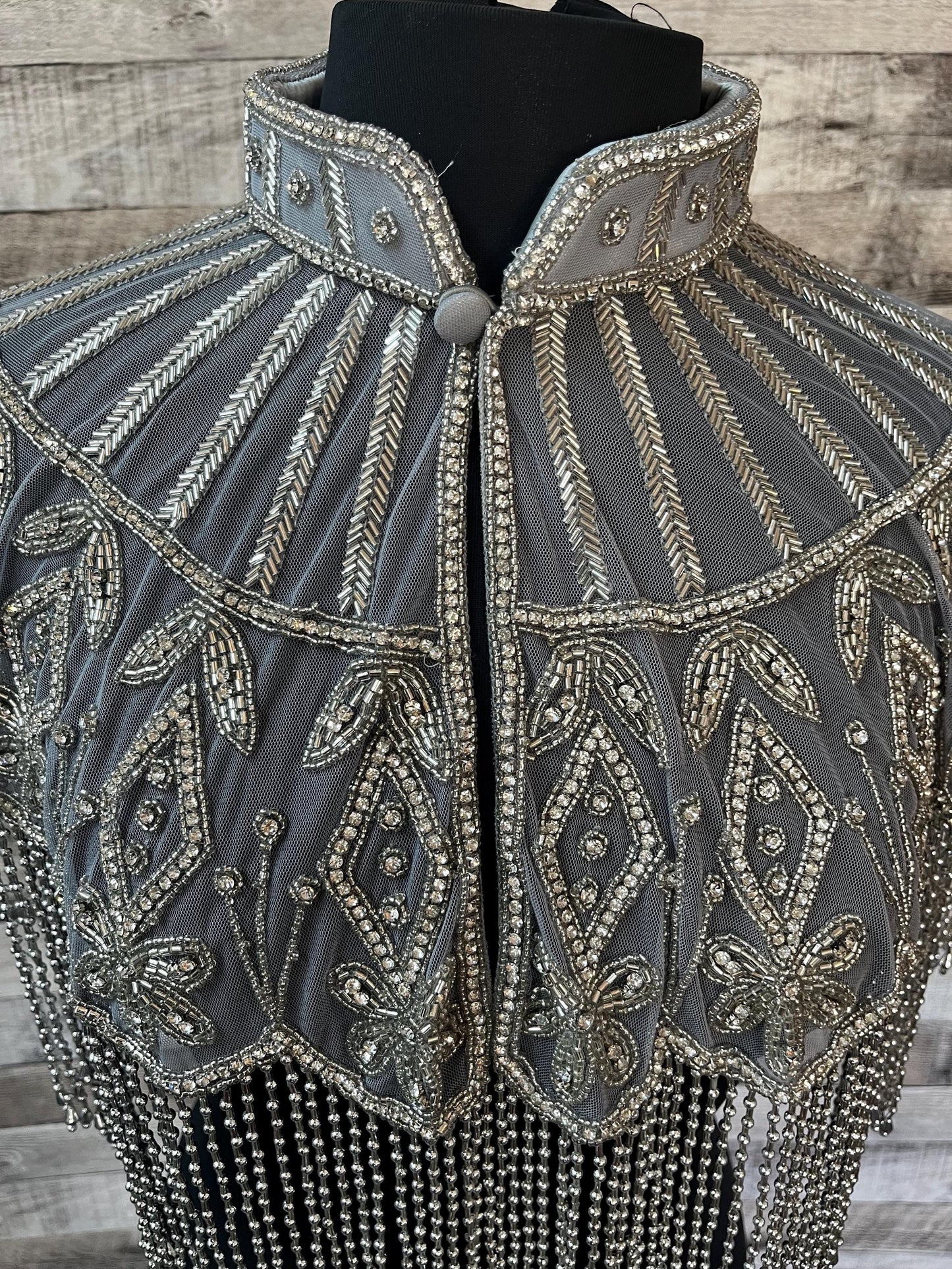 Rhinestone with Bead Fringe Sequin Glass Beaded & Sequin Collar Shoulder Shrug Shawl Applique Wrap