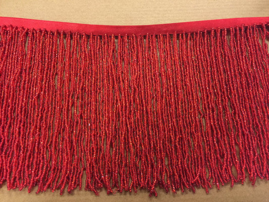 6/6.5" RED Glass SEED Bead Beaded Fringe  Lamp Costume Trim