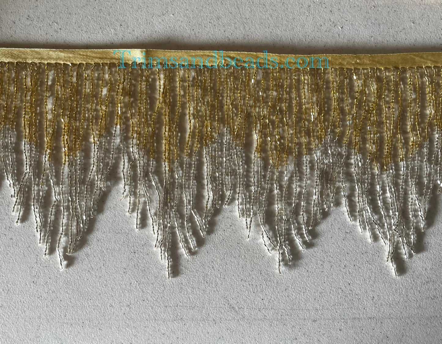 6.5/6" GOLD/SILVER Sparkling Ombre Ombré Chevron Glass BUGLE Bead Beaded Fringe Lamp Costume Trim Variegated