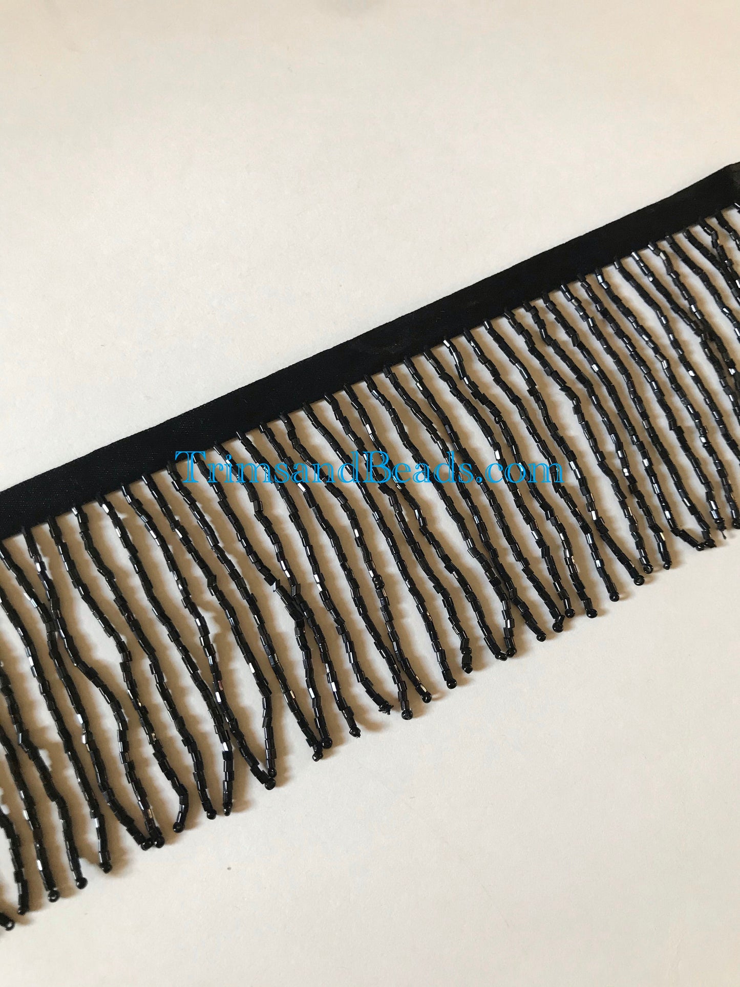 3" BLACK Glass BUGLE Bead Beaded Fringe Lamp Costume Trim