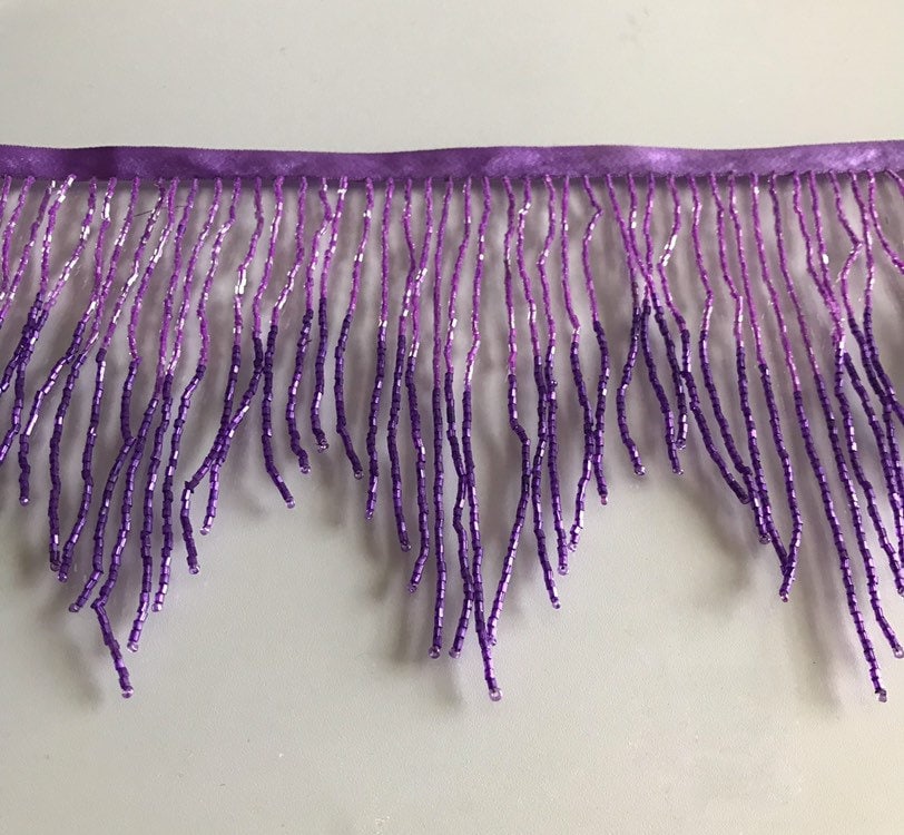 6.5/6" Lilac/Dark Purple Ombre Ombré CHEVRON Glass BUGLE Bead Beaded Fringe Lamp Costume Trim Variegated