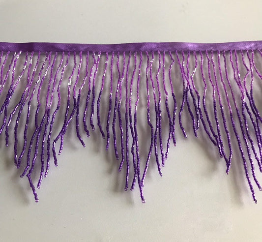 6.5/6" Lilac/Dark Purple Ombre Ombré CHEVRON Glass BUGLE Bead Beaded Fringe Lamp Costume Trim Variegated
