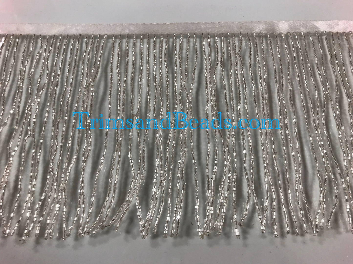 5 yard bolt-6.5/6" Clear SILVER Glass BUGLE Bead Beaded Fringe Lamp Costume Trim