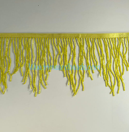 5 Yard Bolt- 6.5" YELLOW Glass BUGLE Bead CHEVRON Beaded Fringe Lamp Costume Trim Variegated