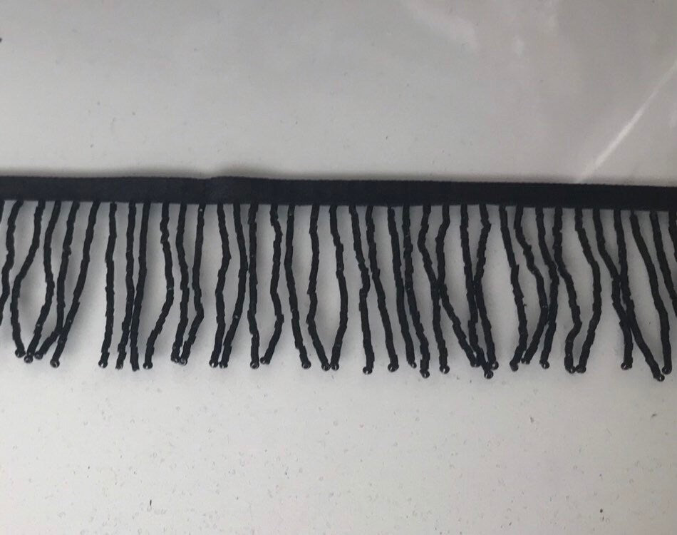 2/2.5" BLACK Glass BUGLE Bead Beaded Fringe Lamp Costume Trim
