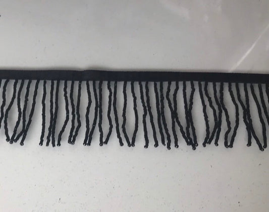 2/2.5" BLACK Glass BUGLE Bead Beaded Fringe Lamp Costume Trim