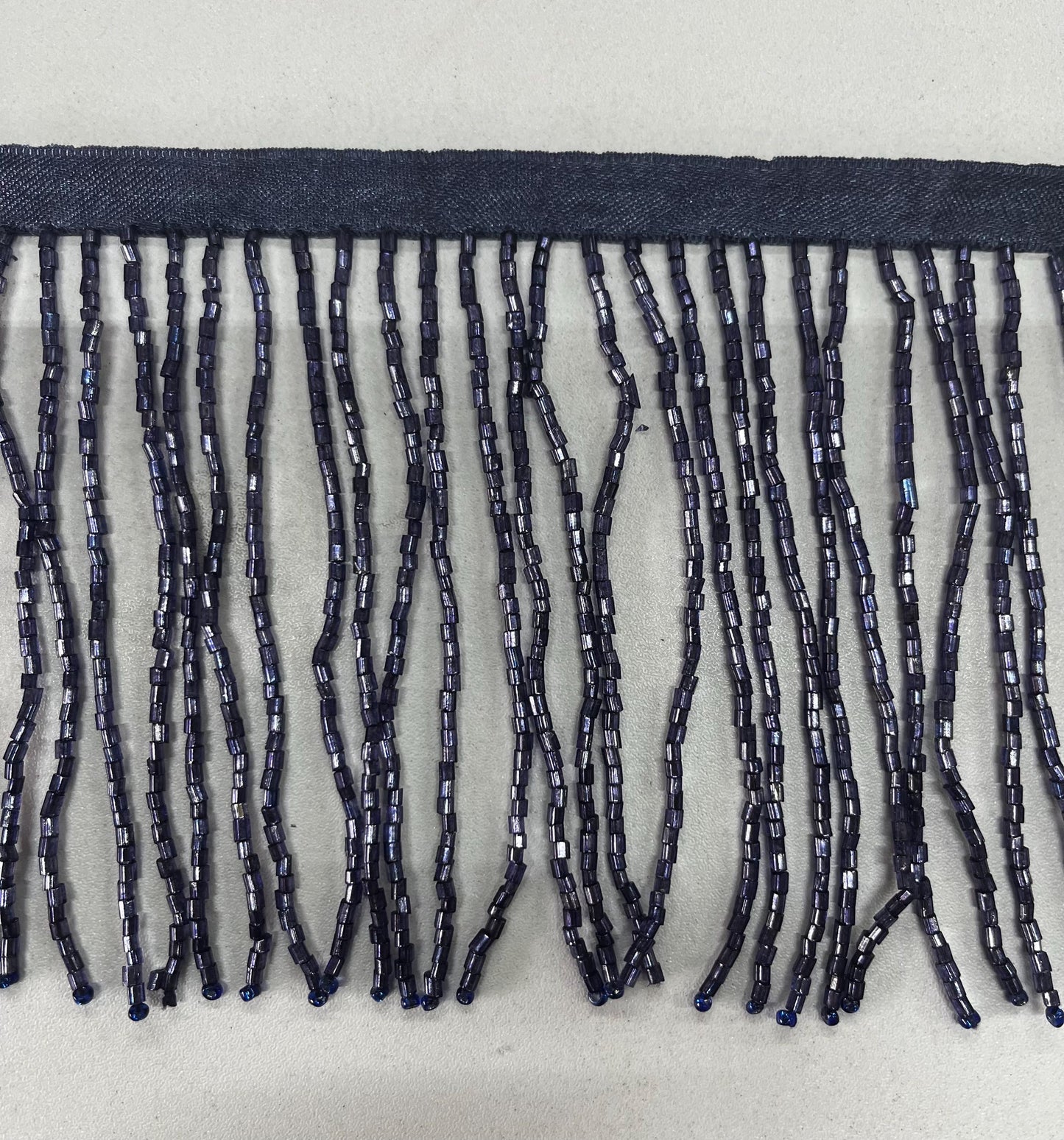 4" NAVY BLUE Glass BUGLE Bead Beaded Fringe Lamp Costume Trim