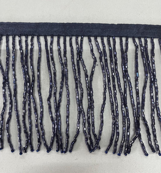 4" NAVY BLUE Glass BUGLE Bead Beaded Fringe Lamp Costume Trim