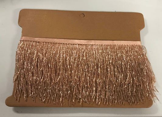 5 yard bolt-4/4.5" ROSE GOLD Glass BUGLE Bead Beaded Fringe Lamp Costume Trim