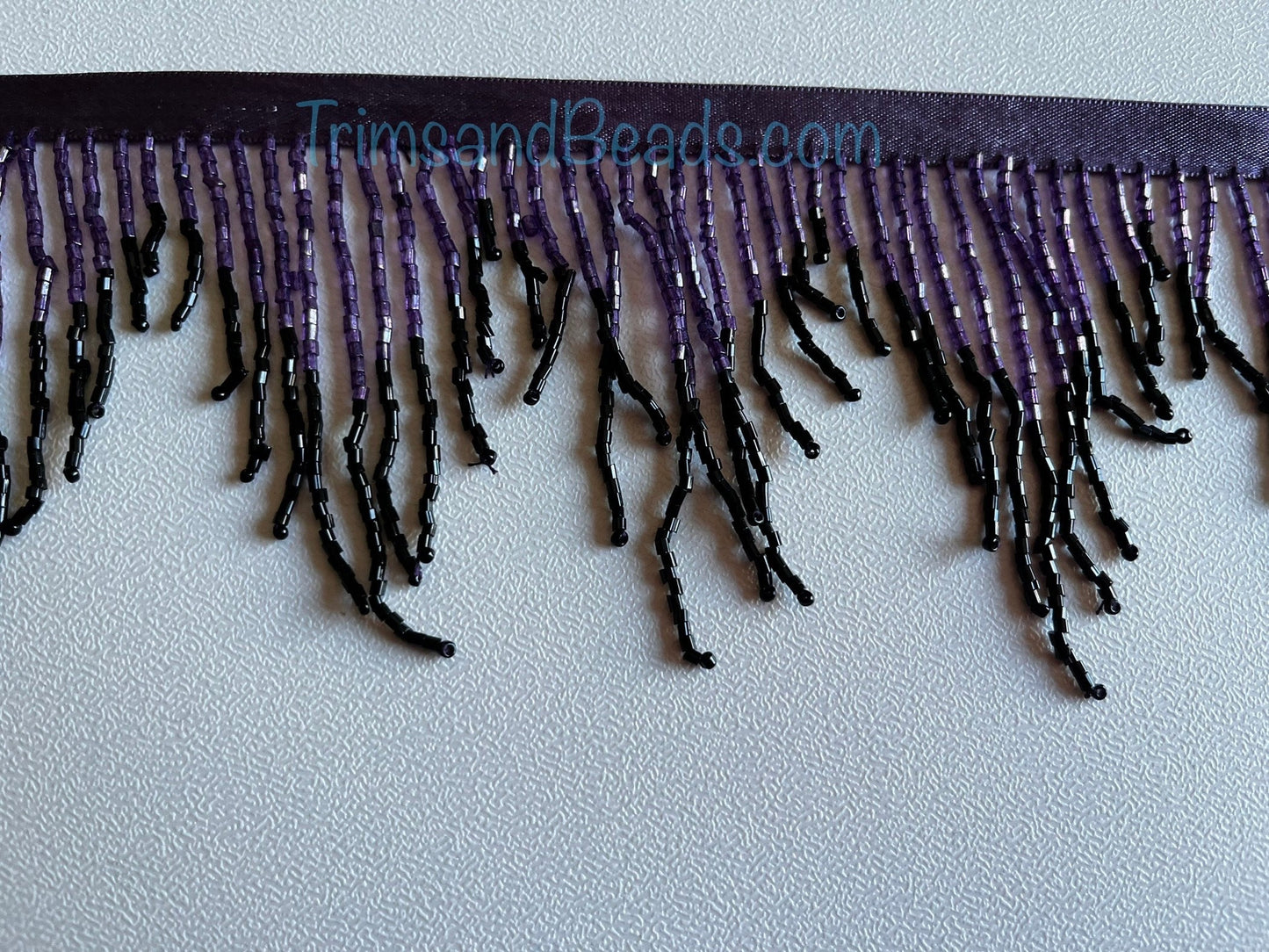 3" Dark Purple/Black Ombre Glass CHEVRON BUGLE Bead Beaded Fringe Lamp Costume Trim Variegated