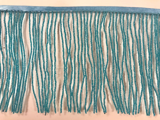 6.5/6" AQUA BLUE Glass SEED Bead Beaded Fringe Lamp Costume Trim