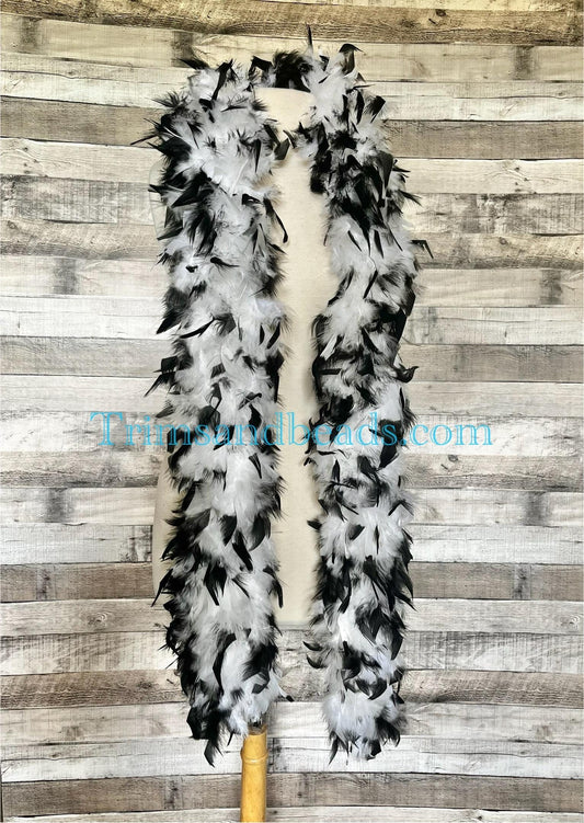 Thick 120g Chandelle Feather Boa WHITE/BLACK Tipped 6 ft Costume/Craft Making