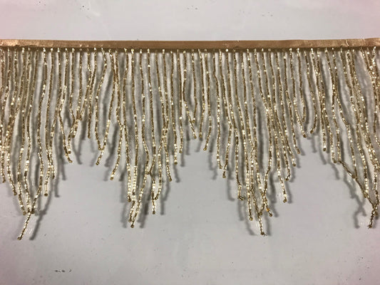 By the Yard-6.5" Gold CHEVRON Glass BUGLE Bead Beaded Fringe Lamp Costume Trim Variegated