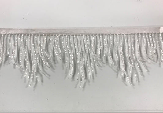 5 Yard Bolt-4/4.5" IRIDESCENT Crystal White AB Clear Glass BUGLE Bead Chevron Beaded Fringe Lamp Costume Trim Variegated