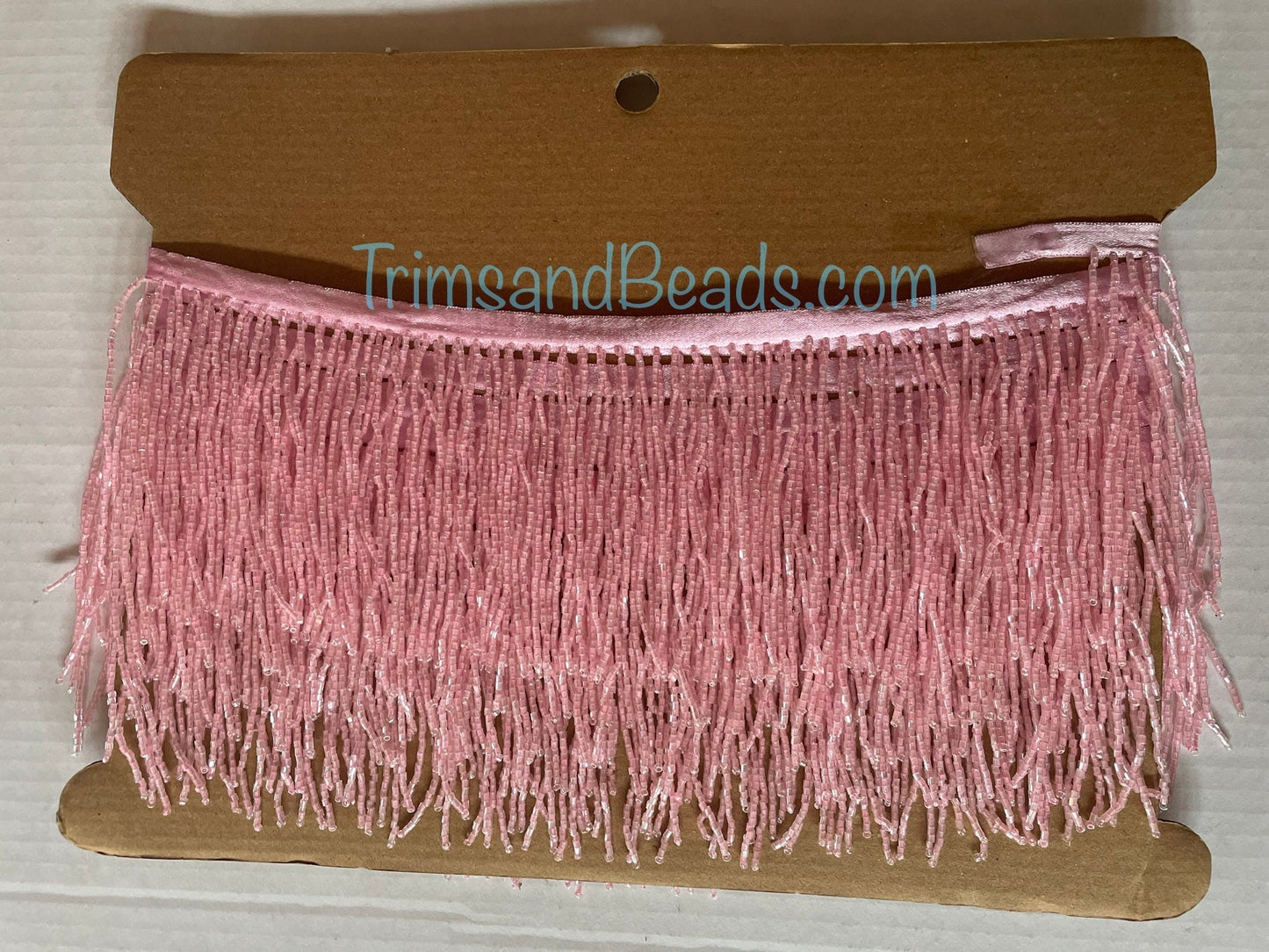 5 yard bolt 4/4.5" LIGHT PINK Glass BUGLE Bead Beaded Fringe Lamp Costume Trim