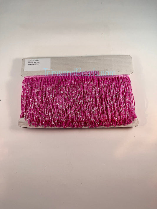 5 yard bolt 4/4.5" HOT PINK Glass BUGLE Bead Beaded Fringe Lamp Costume Trim