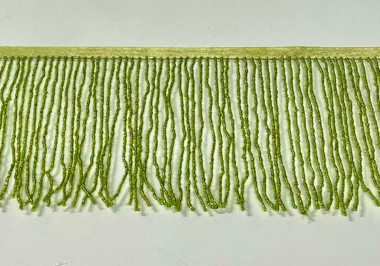 By the Yard 6.5" LIME Green AB Glass SEED Bead Beaded Fringe Lamp Costume Trim