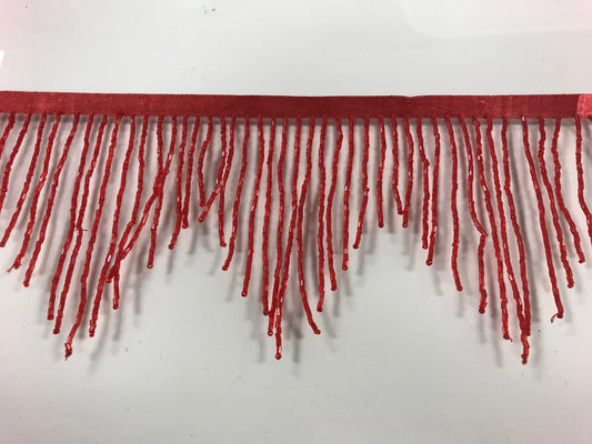 4" RED Glass CHEVRON BUGLE Bead Beaded Fringe Lamp Costume Trim Choose LengthVariegated