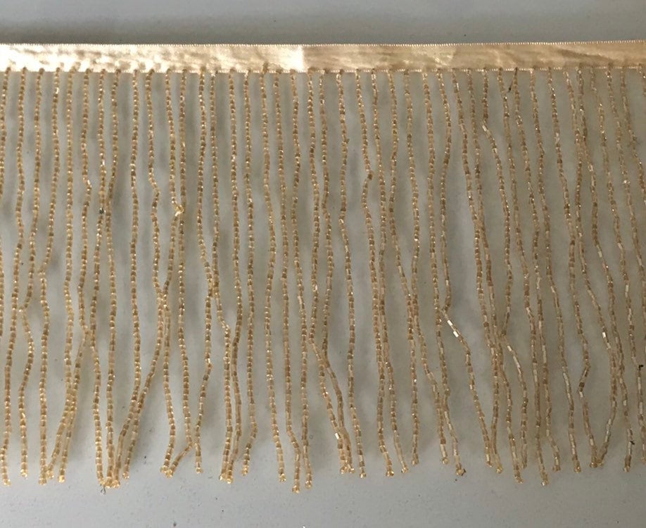 By the Yard 6" CHAMPAGNE Glass BUGLE Bead Beaded Fringe Lamp Costume Trim