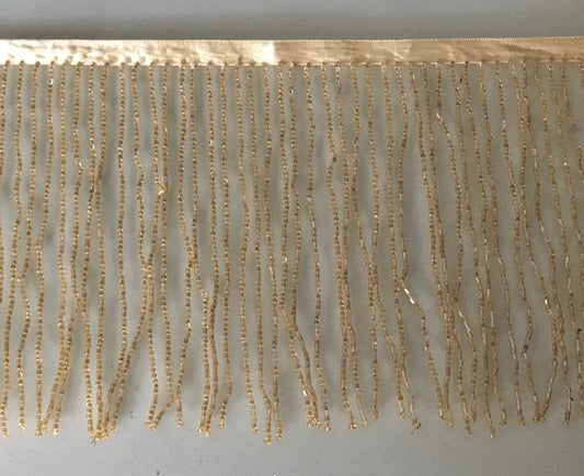 By the Yard 6" CHAMPAGNE Glass BUGLE Bead Beaded Fringe Lamp Costume Trim