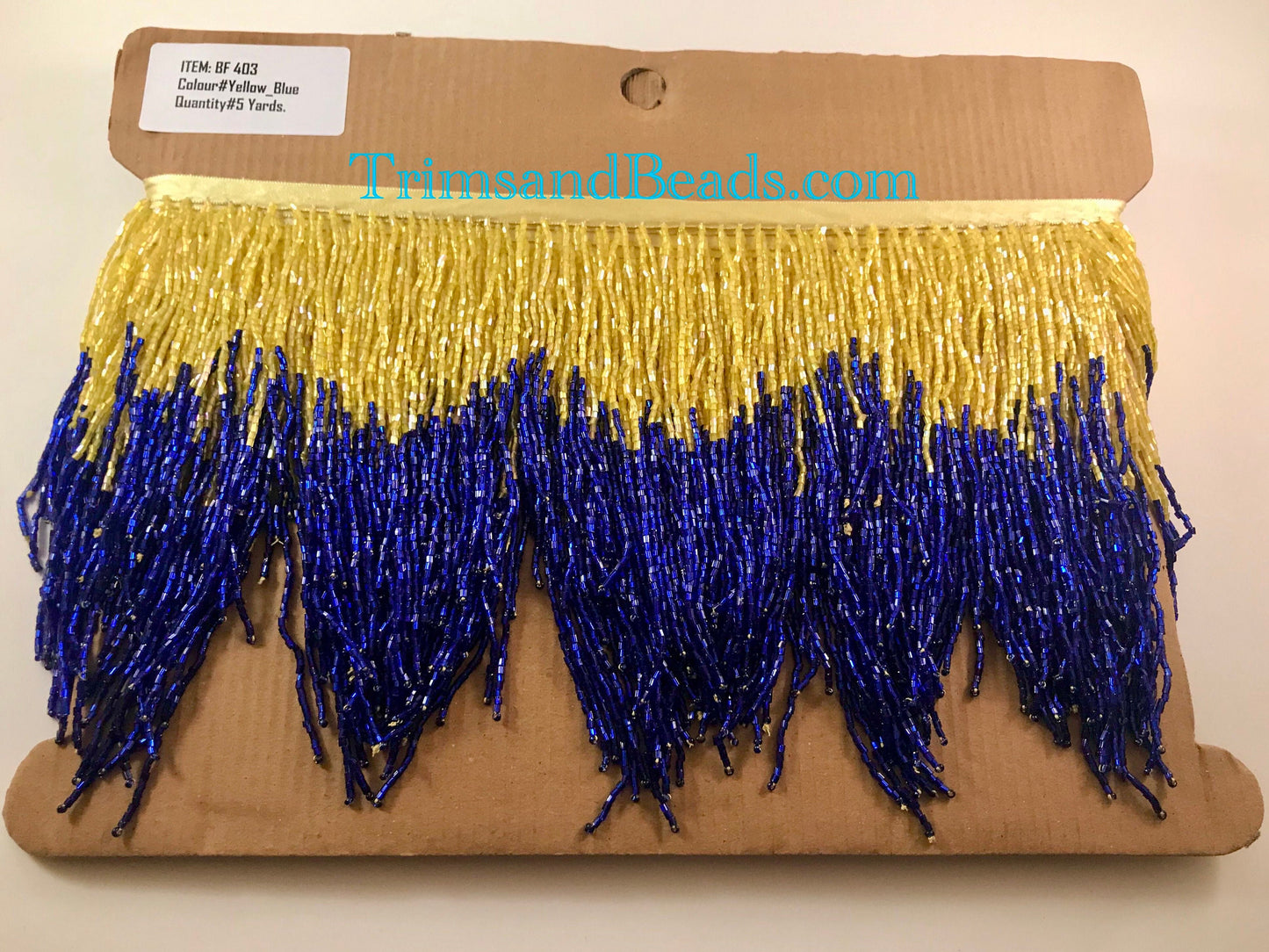 5 Yard Bolt- 6.5/6" Yellow/Royal Blue Sparkling Ombre Ombré CHEVRON Glass BUGLE Bead Beaded Fringe Lamp Costume Trim Variegated