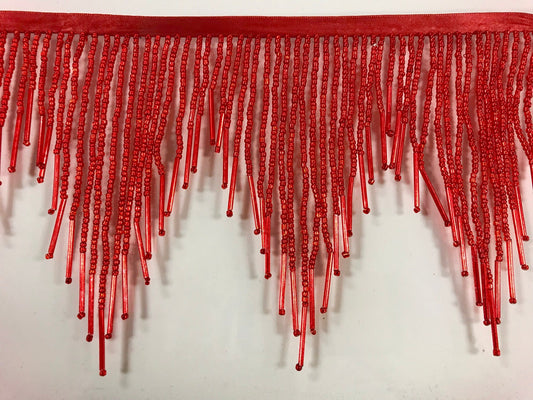 5 yard bolt-6/6.5" RED Glass SEED & Bugle Bead Beaded Fringe CHEVRON Lamp Costume Trim Variegated