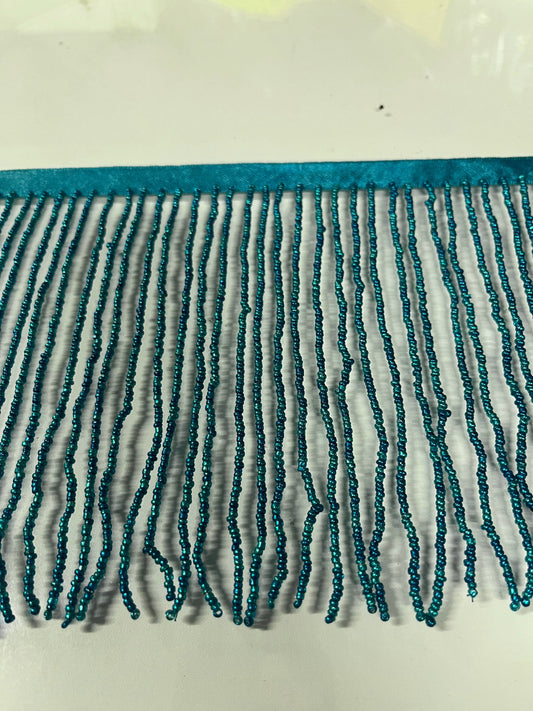 By the Yard 6.5" PEACOCK BLUE Glass SEED Bead Beaded Fringe Lamp Costume Trim
