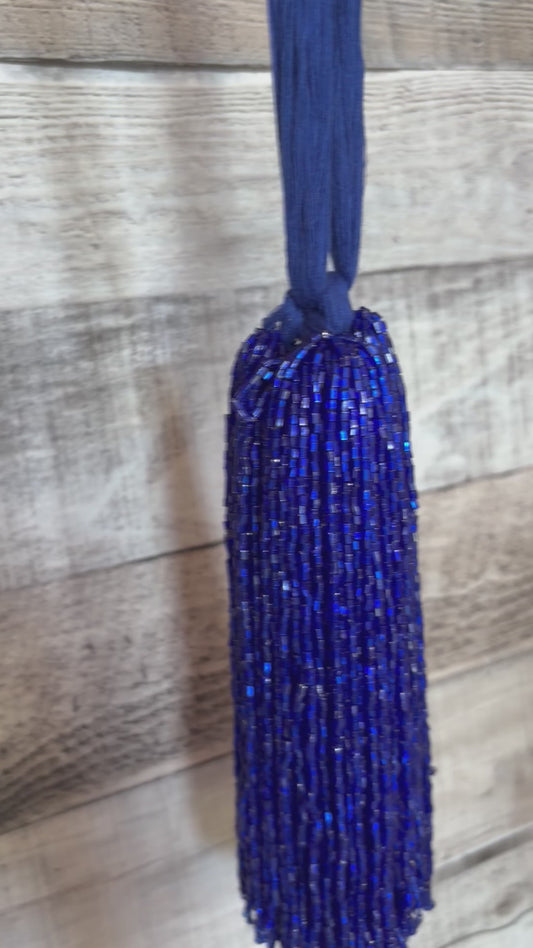 100 Pieces DARK ROYAL BLUE Droppers Individual 6 Inch Glass BUGLE Bead Fringe Strands for Hand Sewing
