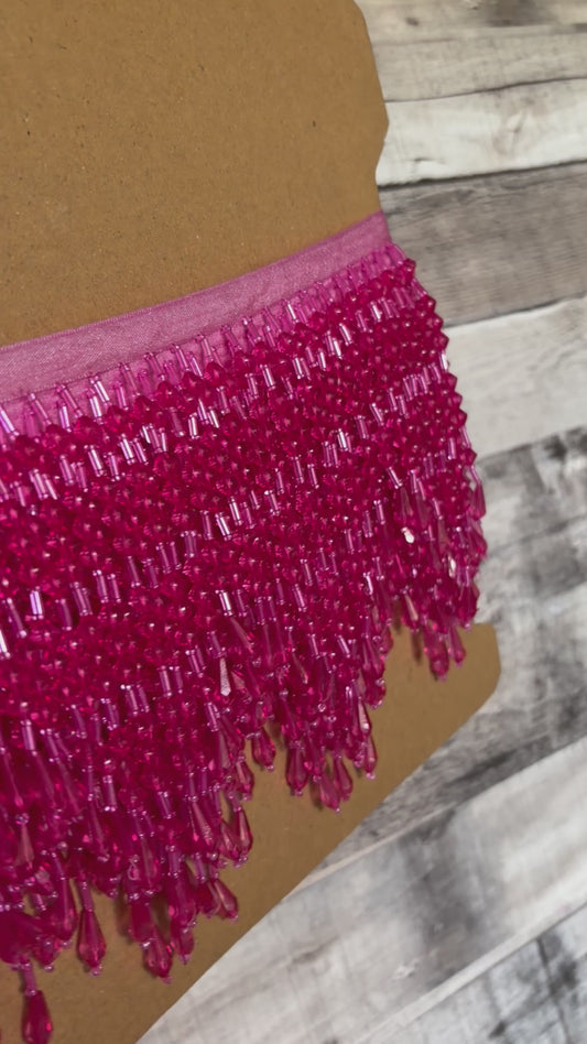 5" Hot Pink ACRYLIC & Glass CHEVRON Bead Beaded Fringe Teardrop Ends Lamp Costume Trim